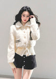 korean plush jacket women, cream wool padded coat, thickened winter jacket, skinny fit winter top, ivory fluffy jacket, warm padded sweater coat, fw25 korean fashion, soft plush winter coat, wool blend padded top, winter korean outerwear