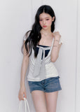 fragileheart top, korean summer top, color block top, layered summer top, strapless inner top, feminine korean fashion, preppy fitted top, contrast layered tee, cute summer top, soft girl korean outfit, ribbon detail top, stylish casual top