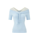 メッシュディテールの魅力的なオフショルダーツイストトップ