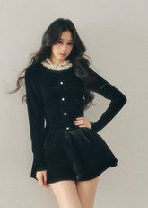 french lace mini dress, winter puff skirt dress, lace trim dress women, korean minimal dress, elegant winter mini dress, refined women dress, frill collar dress, feminine winter outfit, premium women dress, aomalm dress style, understated luxury clothing, modern french style dress, winter fashion women dress, structured mini dress, calm elegant dress