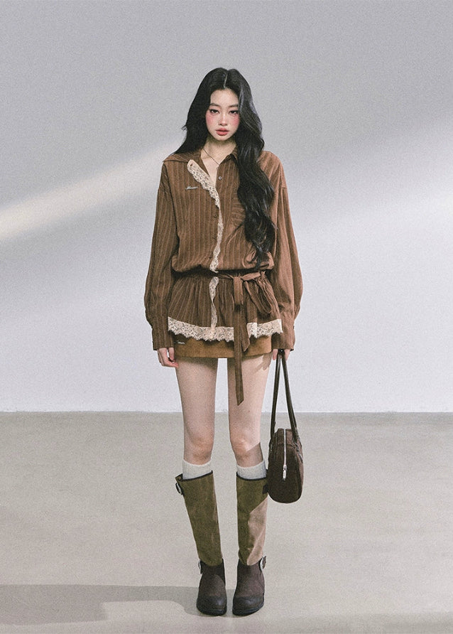 lace striped shirt women
french lace blouse
korean style striped top
ruffle lace trim shirt
long sleeve lace shirt women
autumn commuter blouse
elegant lace shirt outfit
korean american fashion top
slimming lace striped blouse
vintage lace ruffle top
romantic french style shirt
casual chic lace shirt women