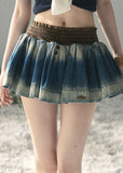 aomalm skirt, denim mini skirt, gradient denim skirt, puffy mini skirt, korean fashion skirt, a line denim skirt, smocked waist skirt, summer denim skirt, feminine korean outfit, blue mini skirt women, casual summer skirt, cute denim skirt