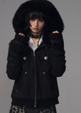 Frustration Garden jacket, edgy winter jacket, black fur hood coat, punk padded jacket, grunge winter outerwear, slim fit puffer coat, detachable fur hood jacket, street goth winter fashion, sand wash black coat, thick warm padded jacket women, alternative fashion outerwear