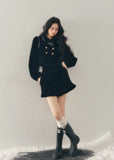 velvet two piece set women, french style velvet outfit, winter velvet top skirt set, korean minimal fashion women, elegant short skirt set, refined women velvet set, gold button velvet top, feminine winter outfit, premium women clothing, aomalm velvet style, understated luxury women wear, modern french inspired set, winter fashion women set, classic velvet ensemble, calm elegant winter outfit