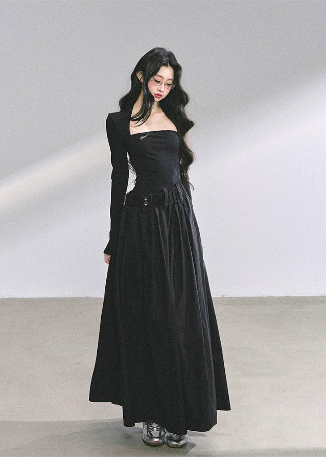 korean long dress, french hepburn maxi dress, korean fashion long sleeve dress, elegant black gown, autumn maxi dress women, waist slimming long skirt, seoul style formal dress, korean elegant outfit 2025, black hepburn style dress, feminine long sleeve maxi, korean boutique dress, chic minimalist maxi, classy black evening dress, elegant korean clothing, nom alm dress