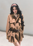suede shirt dress women, faux two piece dress, brown cowhide dress, lace hem mini dress, autumn winter shirt dress, american suede style dress, browncore skirt dress, fw25 suede outfit, rustic suede mini dress, cutwork lace dress women