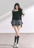 korean off shoulder top, korean fake two piece long sleeve, korean street fashion top women, seoul hot girl outfit, slim waist long sleeve top, korean fall fashion blouse, off shoulder wrap knit top, kfashion minimalist street top, korean aesthetic long sleeve shirt, trendy korean fall outfit, modern korean off shoulder design, slim fit off shoulder top women, layered illusion fashion top, korean street chic fashion, seoul inspired minimalist blouse