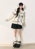 snowflake cardigan, fair isle cardigan, korean style knit sweater, soft fluffy cardigan, winter fuzzy sweater, imitation mink knit, cute korean cardigan, umoumo sweater, soft girl winter outfit, fair isle snowflake knit, cozy winter cardigan, kawaii winter cardigan, feminine knit top, warm fluffy jacket, korean fashion aw 2025