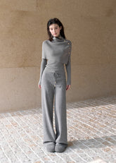 Women's brown layered turtleneck cape knit two-piece set