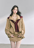 french trench jacket, korean short trench coat, autumn outerwear women, seoul street style jacket, belted loose fit coat, stand collar windbreaker, hepurn fashion jacket, elegant french outerwear, korean fashion 2025, minimalist city coat, oversized chic jacket, trendy korean outfit, casual luxury jacket, nom alm style, korean modern trench