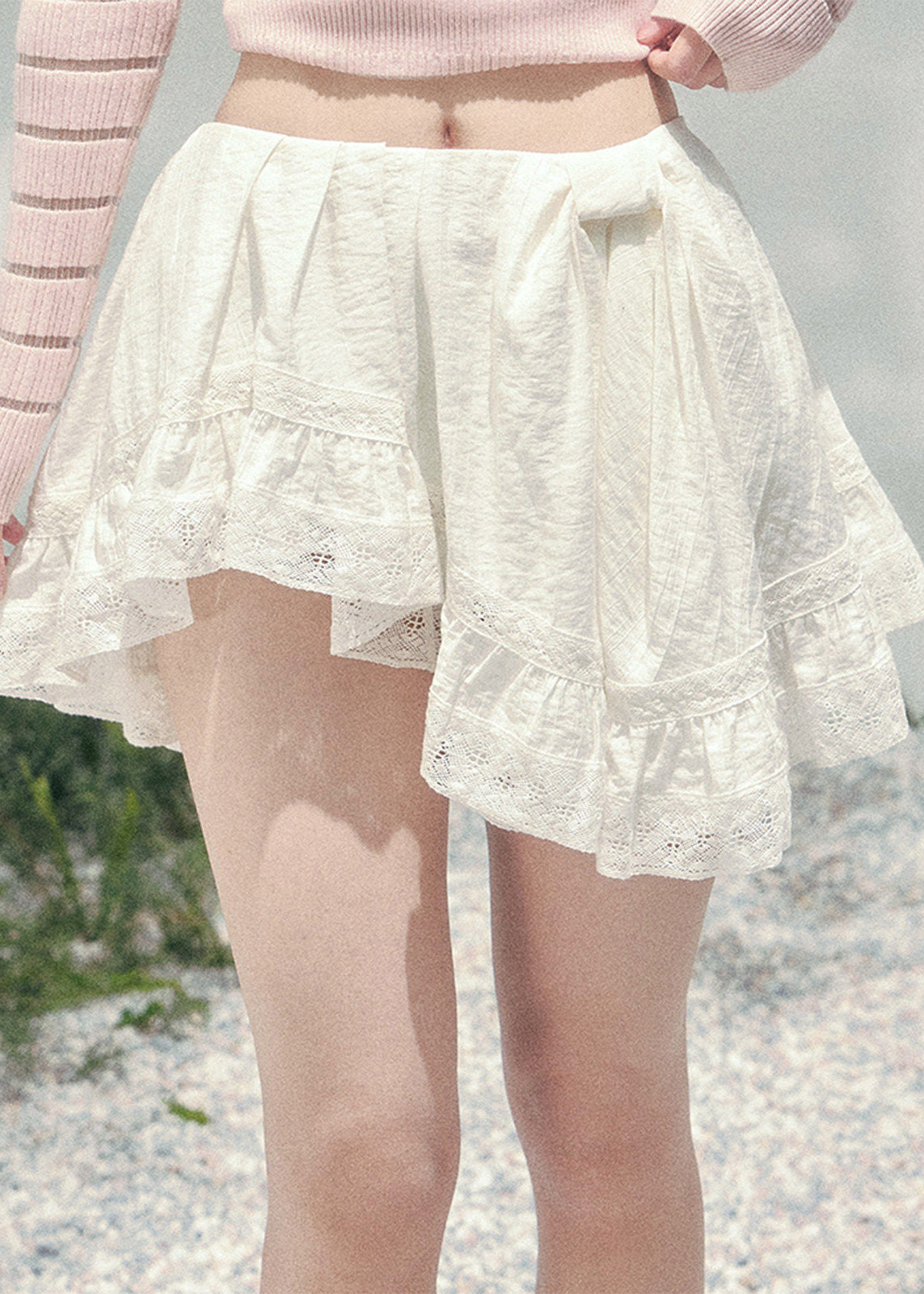 AOMALM lace mini skirt, French romantic puff skirt, feminine irregular lace skirt women, Korean elegant spring mini skirt, quiet luxury romantic outfit, Parisian inspired lace ruffle skirt, delicate layered lace mini skirt, romantic Korean French aesthetic clothing, high waist lace puff skirt women, elegant spring lace fashion, soft feminine mini skirt design, refined luxury womenswear skirt, romantic lightweight spring skirt, luxury Korean designer inspired lace skirt