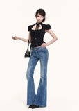 Black vintage-inspired top with lace neck detail