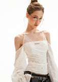 White off-shoulder halter top with flared sleeves