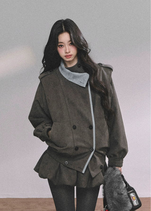 French wool suit set, women's blazer two-piece, autumn blazer outfit, luxury wool skirt set, Korean fashion suit set, bud skirt outfit, fall winter two-piece set, elegant French style outfit, Korean American street style set, women's oversized blazer, soft wool jacket outfit, urban chic women's set, K-fashion wool blazer, boutique women's suit set, trendy fall skirt set, winter fashion two-piece, high-end women's blazer set