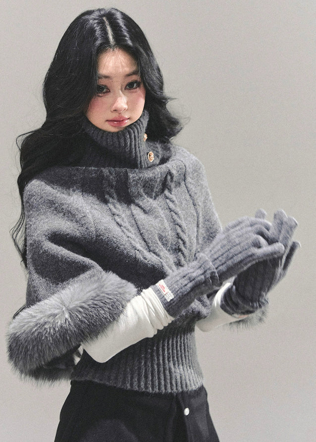 mohair turtleneck sweater women, grey twist knit top, korean autumn winter sweater, cable knit high neck top, soft mohair knitwear, plush sleeve sweater, fw25 korean fashion, warm winter knit top, elegant grey sweater women