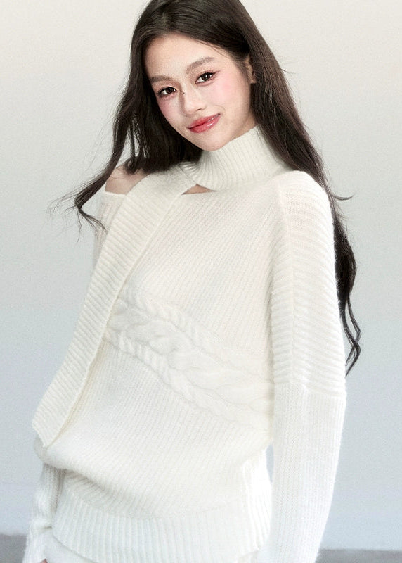 Fragileheart knit set, ivory scarf sweater, luxury Korean fashion, quiet luxury womenswear, bat sleeve knit top, pastel noir aesthetic, winter soft outfit, elegant white sweater set, K-fashion 2025, minimalist luxury knitwear, off-shoulder knit top, cozy feminine fashion, modern Korean outfit, refined winter style