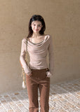 Women's pink shimmer off-shoulder layered long sleeve top
