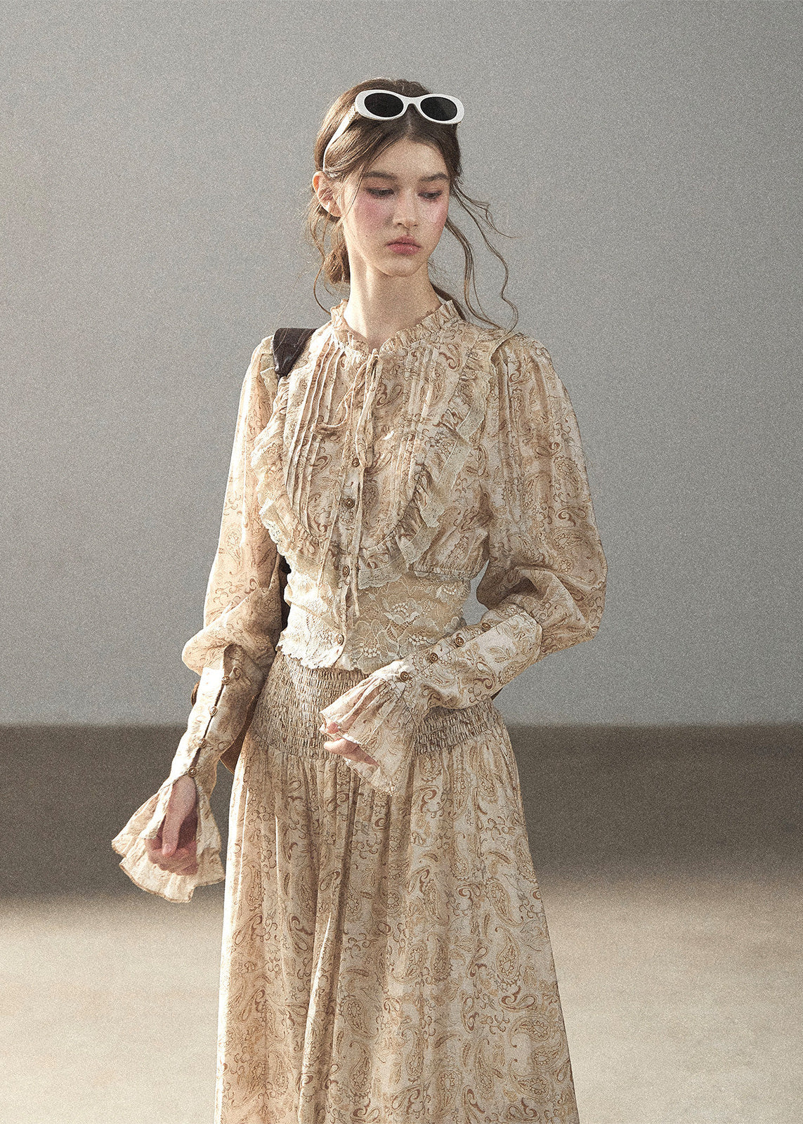 Romantic lace top and long skirt two-piece set