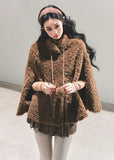 lamb wool cloak women, korean cape jacket, brown winter warm top, shearling cape coat, lambcore winter outerwear, mocha wool cloak, fw25 warm jacket women, poncho style winter coat, stand collar wool cape, cozy brown winter top