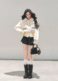 korean plush jacket women, cream wool padded coat, thickened winter jacket, skinny fit winter top, ivory fluffy jacket, warm padded sweater coat, fw25 korean fashion, soft plush winter coat, wool blend padded top, winter korean outerwear