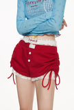 Drawstring pleated lantern red shorts