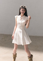 White tie-neck cap-sleeve shirt dress
