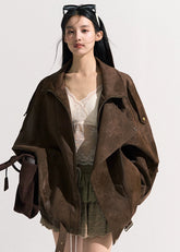 Suede-Texture Biker Jacket