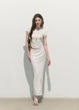 oakmoo set, white jacquard set, top and skirt set, korean minimal fashion, white two piece set, slim short sleeve top, long white skirt, feminine summer outfit, textured jacquard outfit, quiet luxury set, elegant summer set, romantic korean outfit