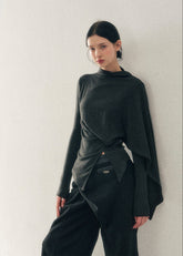 asymmetric long sleeve top women, irregular design t shirt, korean minimal top, draped waist top women, winter long sleeve tee, refined casual women top, minimalist fashion top, soft stretch t shirt women, modern women basics, elegant daily wear top, aomalm style top, understated luxury clothing, contemporary women t shirt, calm silhouette top, versatile layering tee