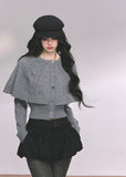cape knit sweater women, twist knit capelet top, layered knit sweater, autumn winter slim knit top, american style cape knit, fw25 knitwear women, cape style cardigan, long sleeve cape sweater, cute cape top women