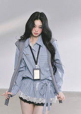lace striped shirt women
french lace blouse
korean style striped top
ruffle lace trim shirt
long sleeve lace shirt women
autumn commuter blouse
elegant lace shirt outfit
korean american fashion top
slimming lace striped blouse
vintage lace ruffle top
romantic french style shirt
casual chic lace shirt women