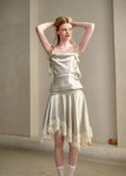 Pearl satin two-piece set with lace-hem skirt