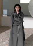 OAKMOO scarf collar wool wrap coat in brown – women's Korean fashion