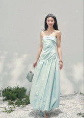 AOMALM seaside slip dress women, French romantic long slip dress, feminine vacation maxi dress, Korean elegant spring long dress, quiet luxury romantic outfit, Parisian inspired slip gown, waist defining long dress women, romantic Korean French aesthetic clothing, lightweight spring maxi dress, refined feminine seaside dress, soft luxury womenswear gown, elegant pastel long dress, luxury Korean designer inspired vacation dress, flowy spring slip dress women