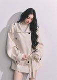 french wool coat women, english style wool jacket, ivory belted winter coat, oversized slimming wool coat, high end woolen coat women, fw25 winter outerwear, loose wool wrap coat, korean ivory wool coat, elegant winter wool jacket