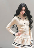 preppy knit set women, winter cardigan skirt set, cable knit two piece outfit, ivory knitted suit, soft girl winter set, preppy mini skirt outfit, fw25 knit twinset, korean winter fashion two piece, warm knit skirt set women
