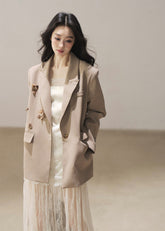 Lace slip dress with sheer cover-up set in pear white