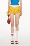 Drawstring pleated lantern red shorts