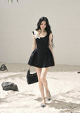 aomalm dress, black mini dress, floral lace dress, french floral dress, korean feminine dress, wisteria mini dress, puffy skirt dress, jacquard mini dress, black romantic dress, lace applique dress, feminine summer dress, elegant korean fashion