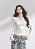 korean off shoulder long sleeve, korean hot girl top women, minimalist korean streetwear top, off shoulder drape knit top, korean fall fashion slim top, seoul style off shoulder shirt, korean aesthetic blouse women, korean sexy minimalist top, chic korean long sleeve shirt, korean modern street outfit, off shoulder hot girl korean fashion, korean autumn fitted top, french chic off shoulder design, korean straight shoulder long sleeve, kfashion minimalist fall top