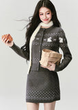 Fragileheart knit set, Fair Isle sweater outfit, winter Korean fashion, bunny pattern cardigan, luxury feminine knitwear, quiet luxury winter style, pastel noir aesthetic, elegant two-piece knit set, cozy winter outfit, K-fashion 2025, cute chic knit ensemble, rabbit motif sweater, romantic knit skirt look, soft feminine fashion