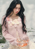 AOMALM floral knit cardigan, French romantic spring sweater, three dimensional flower cardigan, feminine V-neck knitwear women, Korean elegant spring knit, quiet luxury romantic cardigan, delicate floral neckline sweater, Parisian inspired womens knitwear, soft feminine layered cardigan, blush pink romantic knit top, refined Korean French aesthetic clothing, luxury spring cardigan women, poetic feminine knitwear, lightweight floral sweater women, elegant romantic fashion cardigan, soft luxury womenswear kni