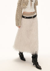 fringe midi skirt women, feather texture skirt, y2k statement skirt, high fashion winter skirt, textured white skirt women, street style midi skirt, trendy fringe skirt, premium women skirt, modern street skirt, mamc skirt style, 3d fringe skirt, fashion midi skirt women, elegant statement skirt, winter fashion skirt, y2k streetwear skirt
