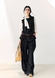 Women’s floor-length pants with a slim contrast belt