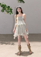 Soft mint lace spaghetti strap mini dress
