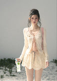 aomalm top, fake two piece top, lace layered top, korean fashion top, feminine spring top, cropped lace top, lyocell top women, romantic korean blouse, cut out layered top, long sleeve summer top, pretty everyday top, soft girl outfit top