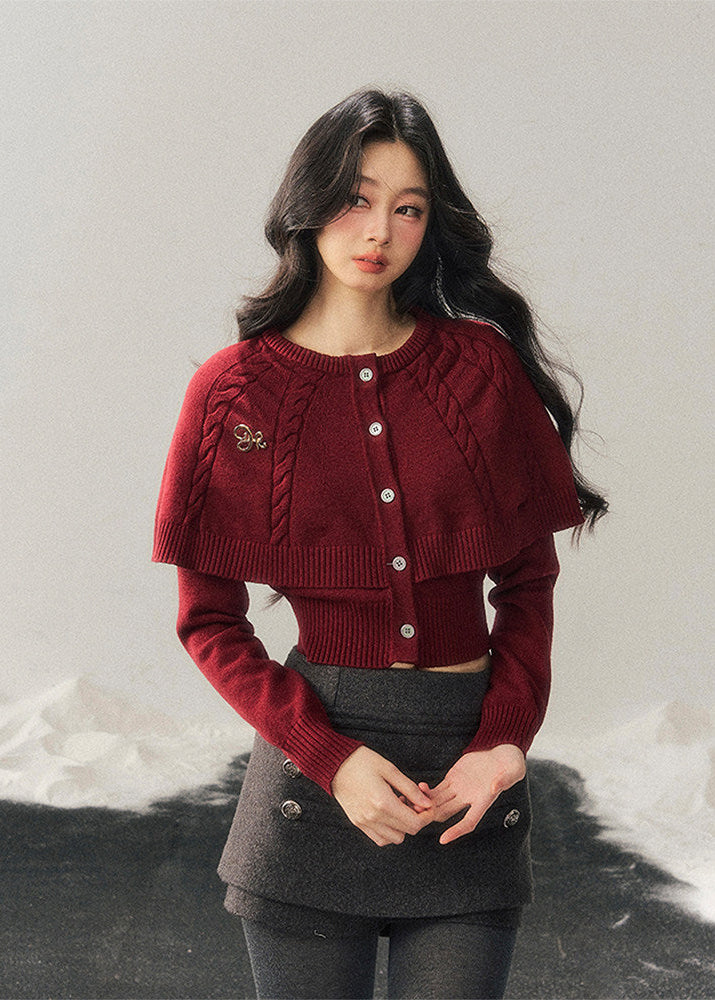 AOMALM knit sweater, cropped winter sweater women, cloak style knit top, Korean feminine sweater, needle twist sweater, winter cropped knit top, women cape sweater, soft winter knitwear, Korean aesthetic clothing, layered winter top, feminine cropped sweater, cozy knit top women, stylish winter sweater, minimalist knitwear, winter fashion women, Korean style winter top