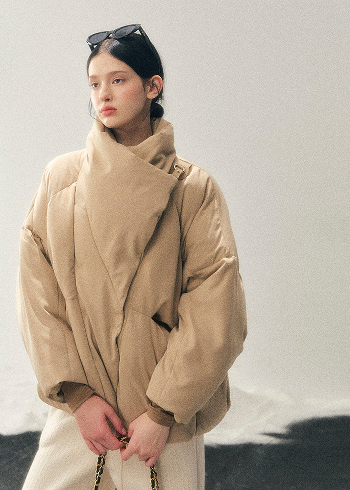 white duck down jacket women, winter down coat women, turtleneck puffer jacket, korean minimal outerwear, warm winter jacket women, premium down coat, thickened winter jacket, elegant puffer women, refined winter outerwear, aomalm down style, understated luxury coat, cold weather jacket women, modern women down jacket, soft silhouette winter coat, daily winter essential