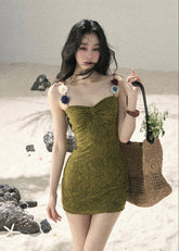 aomalm dress, spaghetti strap mini dress, olive mini dress, bodycon mini dress, french mini dress, korean feminine dress, fitted summer dress, sexy summer mini dress, textured lace dress, pencil mini dress, romantic mini dress, women’s summer dress