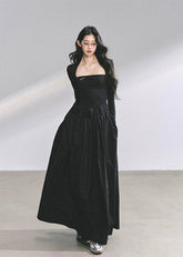 korean long dress, french hepburn maxi dress, korean fashion long sleeve dress, elegant black gown, autumn maxi dress women, waist slimming long skirt, seoul style formal dress, korean elegant outfit 2025, black hepburn style dress, feminine long sleeve maxi, korean boutique dress, chic minimalist maxi, classy black evening dress, elegant korean clothing, nom alm dress